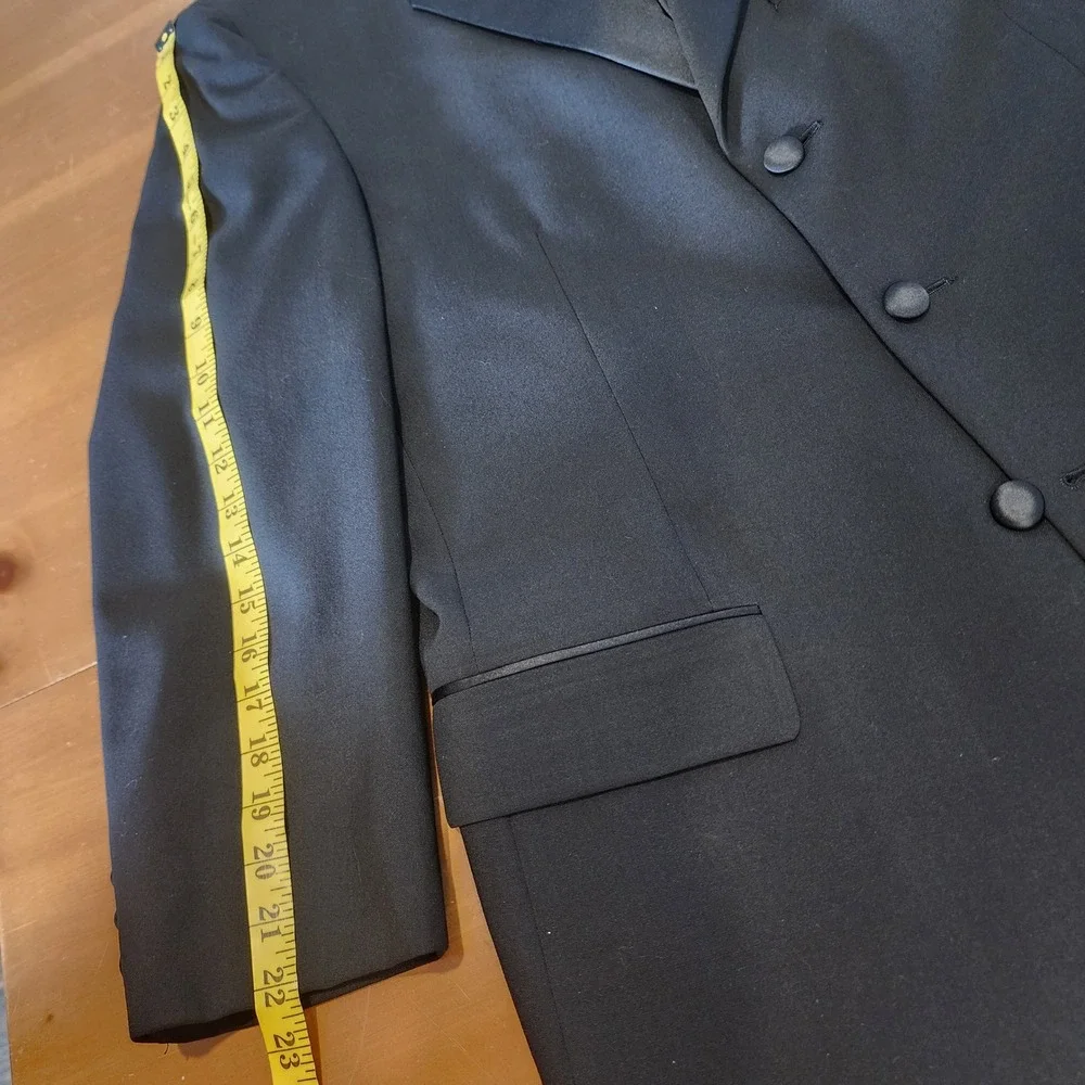 Tallia Uomo Mens Tuxedo Suit 40R 32W Black‎ Worsted Wool Formal Wedding Occasion